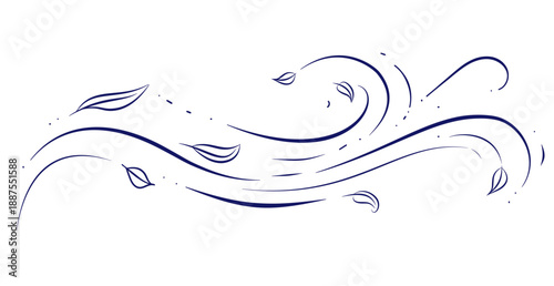 Leaf Wind Line Doodle Hand Drawn Stock Vector Illustration