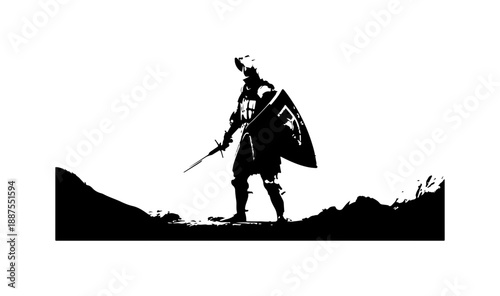 Knight Silhouette on Mountain