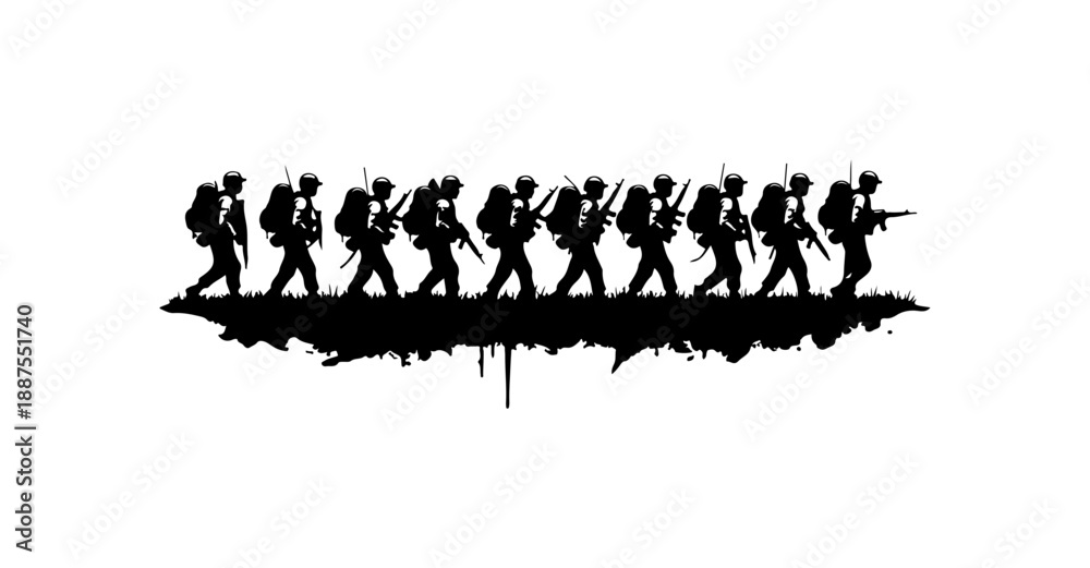 Obraz premium Silhouette of Soldiers Marching