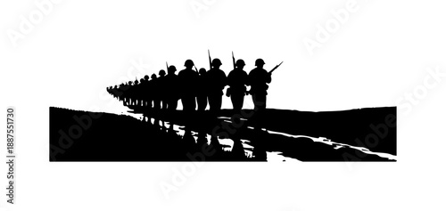 Silhouette of Soldiers Marching