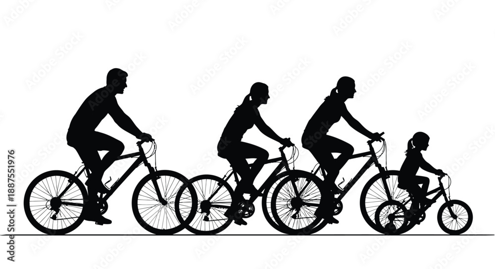 Fototapeta premium Family cycling together on white background