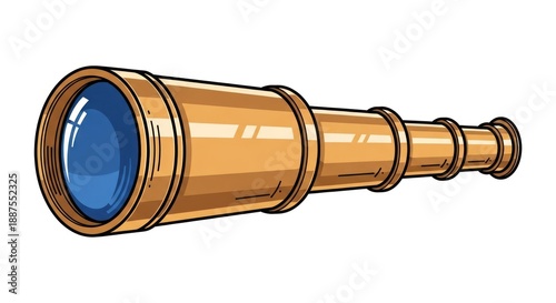 Telescope for looking at stars and planets in cartoon illustration