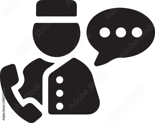 Concierge Communication Icon – Hotel Staff on Phone with Speech Bubble