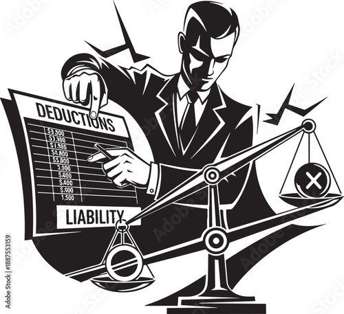 Businessman Balancing Tax Deductions and Liability Vector Illustration Flat Design