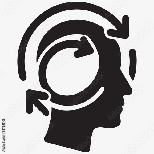 Habit formation concept with behavioral change icons in silhouette, illustrating personal growth and self-improvement isolated white background