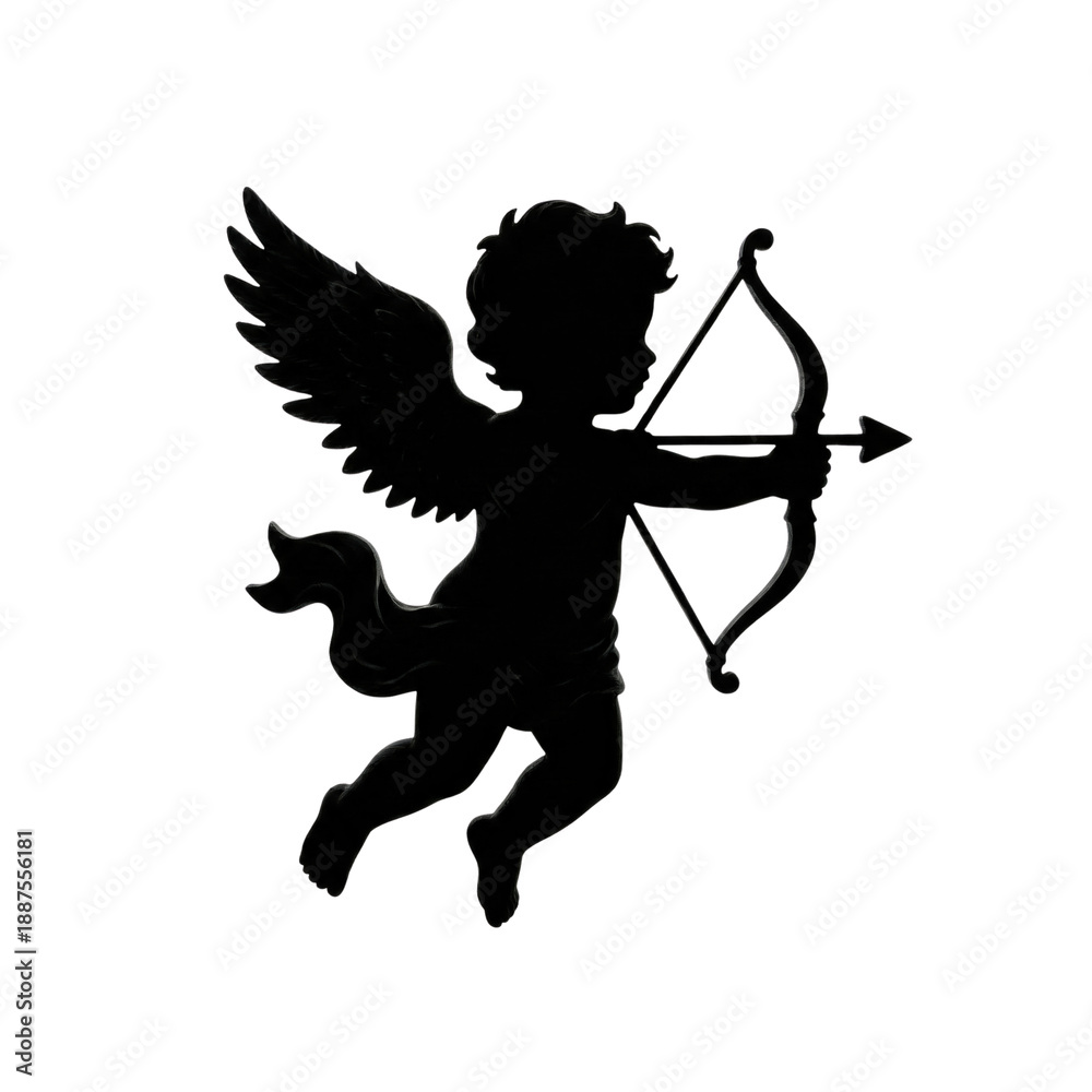 Fototapeta premium Black Cupid Silhouette With Bow And Arrow