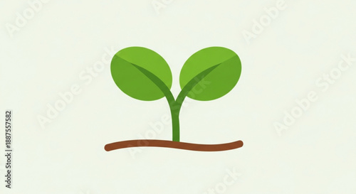 Small green plant with two leaves growing from brown soil on light background symbolizing growth and nature