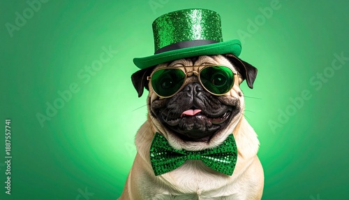 St. Patrick’s Day pug in green costume