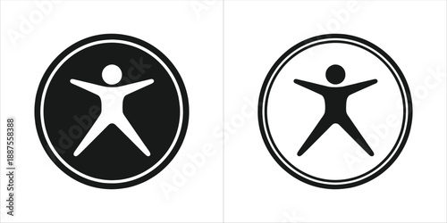 Human Figure Icon in Circle, Active Person Symbol Set