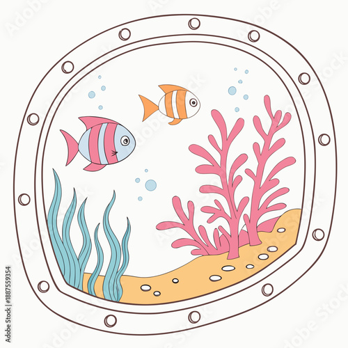 Underwater scene through a porthole