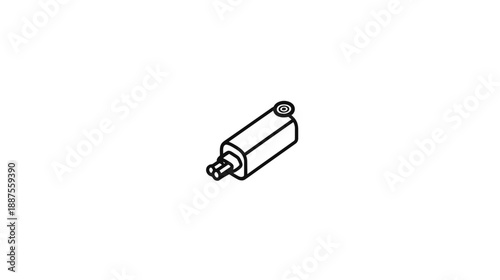 Isometric technical drawing of a mechanical component featuring cylindrical and rectangular elements