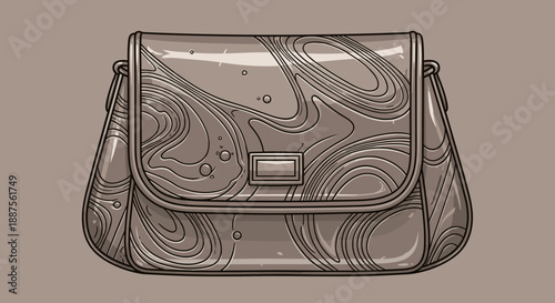 Stylish oily patterned bag with swirling design isolated on white background