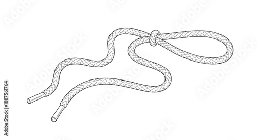 Illustration of a joggers drawcord intricately knotted and isolated on a white background, showcasing detailed texture and simplicity
