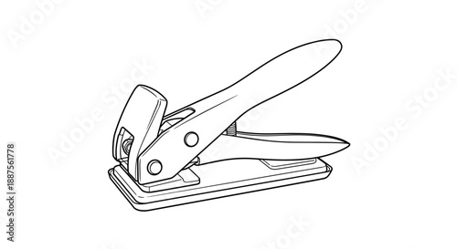 Detailed illustration of a corner punch tool isolated on a white background, showcasing its sleek design and functionality in a minimalist style
