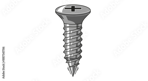 Detailed illustration of a drywall screw isolated on a white background, showcasing its spiral threading and flat head design