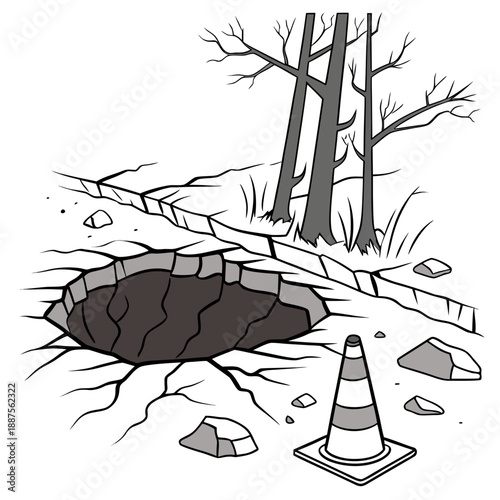 Ground collapse with traffic cone