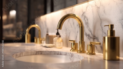 Gold bathroom faucet details