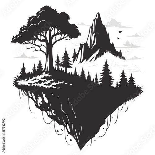 Silhouette of a mountainous island