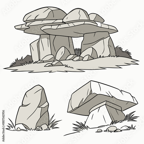 Illustrations of mushrooms and rocks
