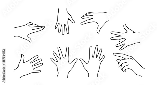 Collection of Hand Gestures Illustrated in Simple Line Art.