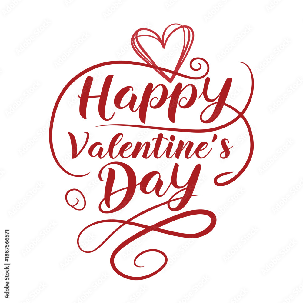 Fototapeta premium Happy valentine's day elegant calligraphy with a vibrant red heart illustration