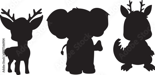 Set of Three Cute Animal Character Silhouettes