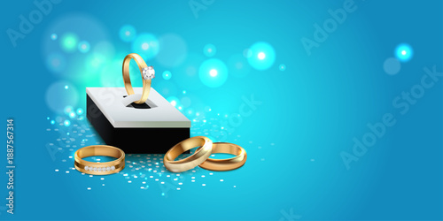 Fine jewelry window display, Gold jewelry diamond shop with rings and necklaces luxury retail store window display for design