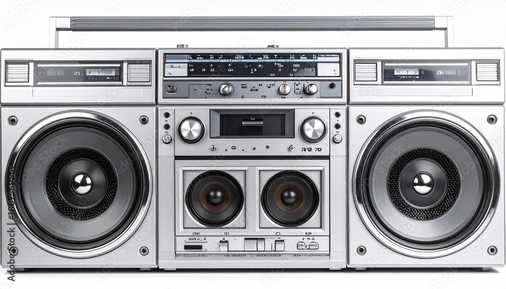 Fototapeta premium Vintage silver boombox with dual cassette decks and speakers