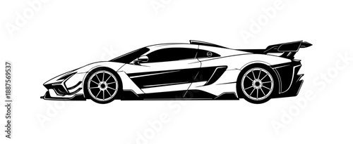 Black and White Sports Car SVG Illustration