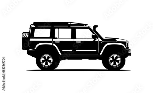 Black SUV with Roof Rack and Spare Tire