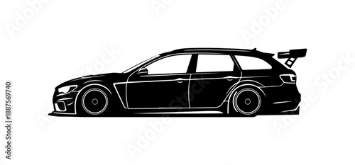 Black Modified Station Wagon SVG Illustration