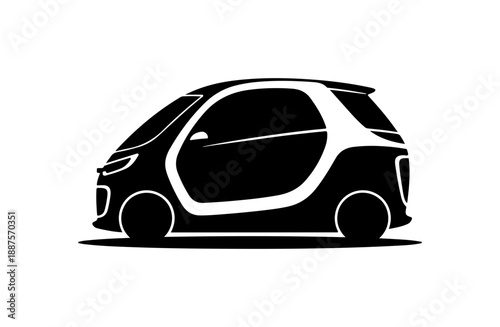Modern Electric Car Icon in Black and White
