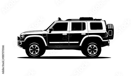 Black SUV with Roof Rack and Spare Tire