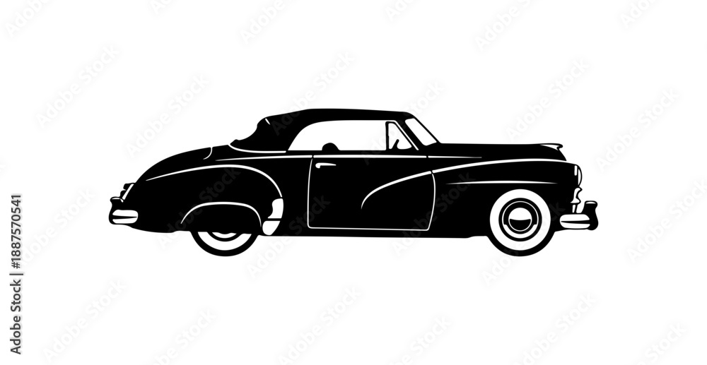 Fototapeta premium Vintage Black Convertible Car Illustration