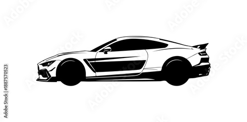 Dynamic Sports Car Silhouette in Black and White