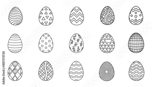 Geometric Linear Easter Egg Icons: Contemporary Vector Set