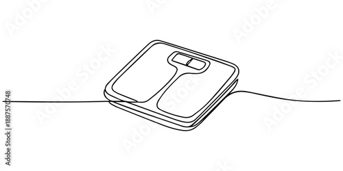 Continuous one line drawing of minimalist bathroom weight scale icon, Minimalist line art of bathroom scale with a simple design. No editable strokes, Minimalist one line drawing of medical scales.