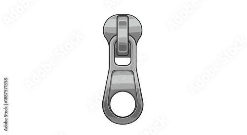 Zipper puller depicted in detailed illustration, isolated on a clean white background, showcasing metallic texture and design elements