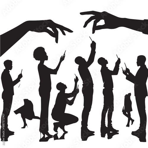 Black People putting away phones Silhouette Vector, High Quality Illustration on White Background