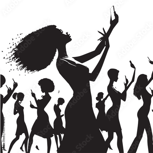 Black People putting away phones Silhouette Vector, High Quality Illustration on White Background