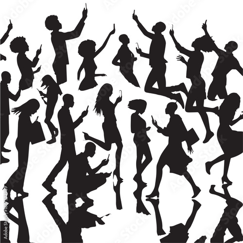 Black People putting away phones Silhouette Vector, High Quality Illustration on White Background