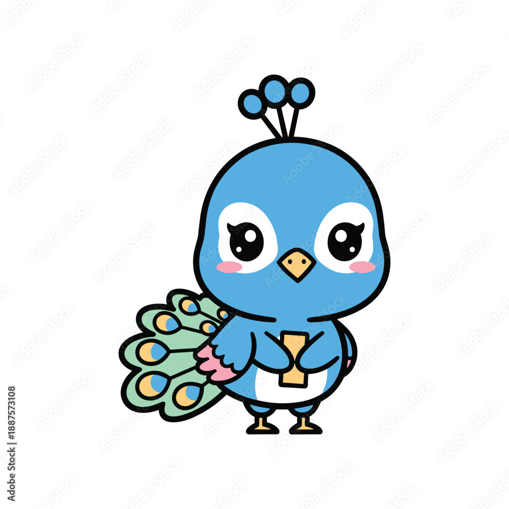 Obraz premium Cute blue bird character with colorful feathers and a sad expression cartoon