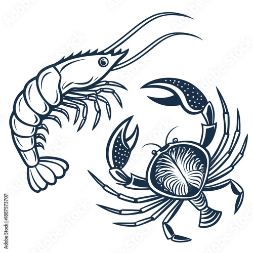 Illustration of shrimp and crab