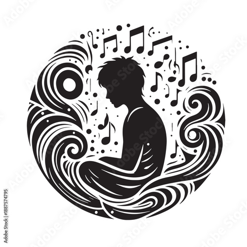 Black music therapy  Silhouette Vector, High Quality Illustration on White Background