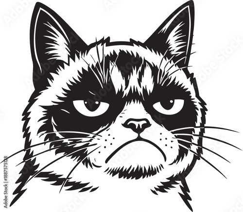 A cute black cat vector illustration featuring a funny cartoon kitten face with expressive eyes and a sleek feline silhouette, perfect for a domestic pet animal portrait or minimalist sketch design