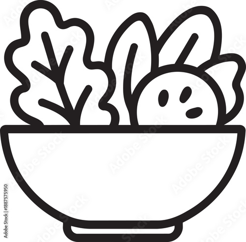 Healthy food salad bowl nutrition line icon vector