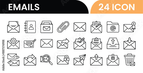 Email icons collection twenty four different simple line icons