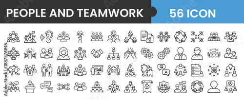Collection of 56 people and teamwork icons for collaboration and communication