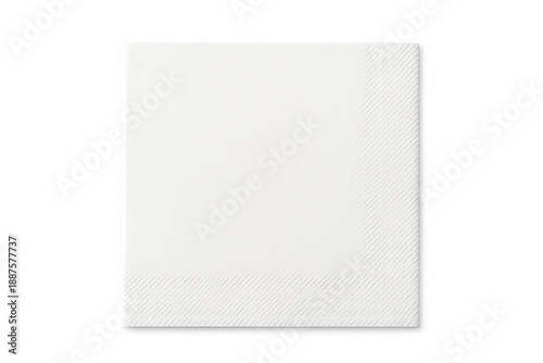 Crisp white paper cocktail napkin with embossed textured border and square shape on a clean transparent background