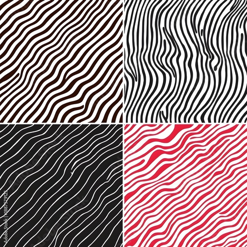 Set of white, red and black wavy lines abstract design. Topography concept. Collection wavy pattern background with copy space. Design for cover template, poster, banner, print ad. Generative Ai